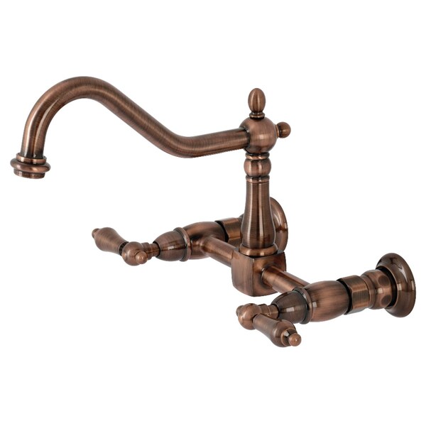 Kingston Brass KS124ALAC Heritage Two-Handle Wall Mount Bridge Kitchen Faucet, Copper KS124ALAC - main